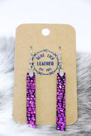 Pink Crackle - Bar Drop Leather Earrings
