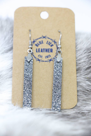 Silver - Bar Drop Leather Earrings