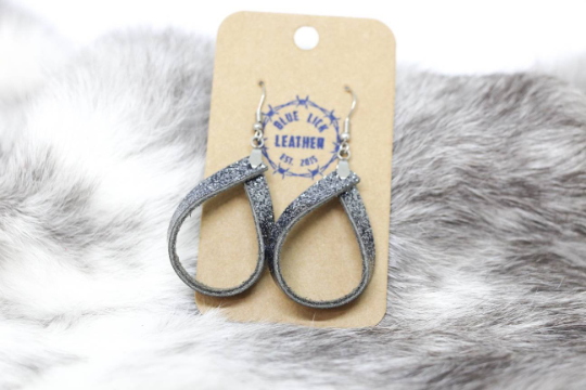 Silver - Loop Drop Leather Earrings